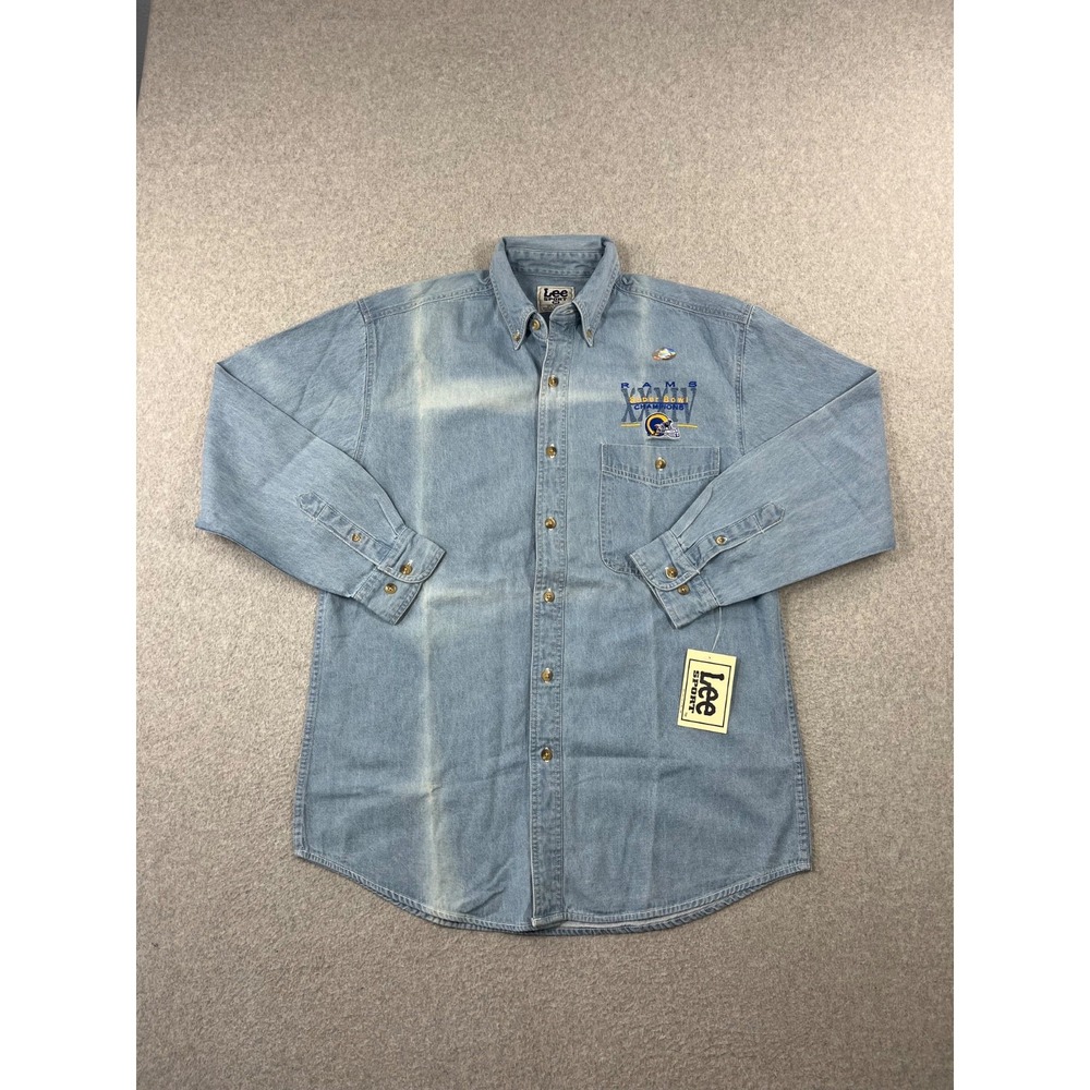 Vintage Los Angeles Rams Shirt Mens M Blue 2000 Super Bowl Champs Button Down